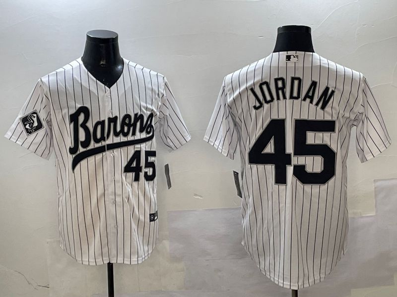 Men Chicago White Sox #45 Jordan White Stripe Throwback Game 2025 Nike MLB Jersey style 2